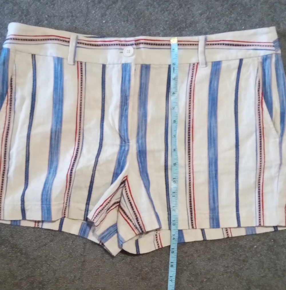 LOFT High Waist Striped Shorts in Cream, Blue, and Red